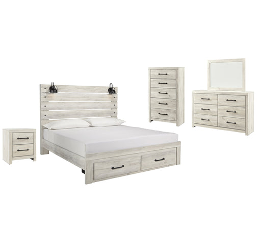 Cambeck Queen Panel Bed with 2 Storage Drawers with Mirrored Dresser, Chest and Nightstand Homeline Furniture