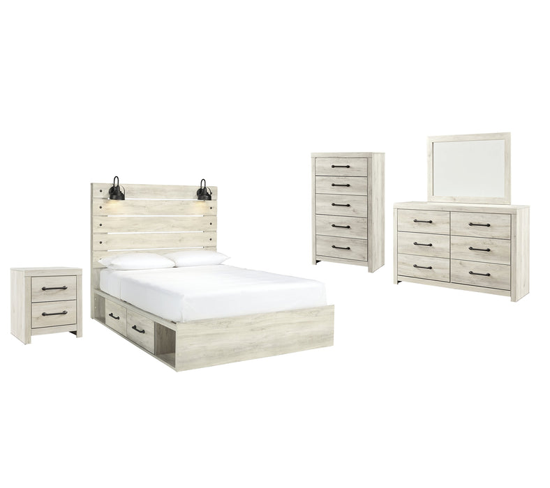 Cambeck Queen Panel Bed with 2 Storage Drawers with Mirrored Dresser, Chest and Nightstand Homeline Furniture