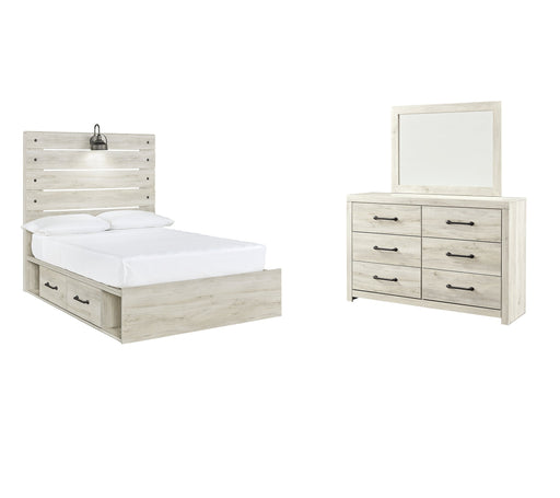 Cambeck Queen Panel Bed with 2 Storage Drawers with Mirrored Dresser Homeline Furniture