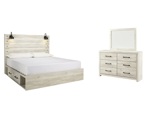 Cambeck Queen Panel Bed with 2 Storage Drawers with Mirrored Dresser Homeline Furniture