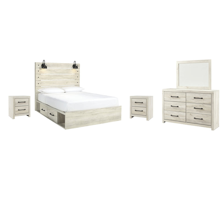 Cambeck Queen Panel Bed with 2 Storage Drawers with Mirrored Dresser and 2 Nightstands Homeline Furniture