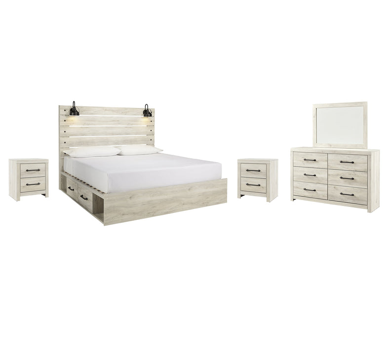 Cambeck Queen Panel Bed with 2 Storage Drawers with Mirrored Dresser and 2 Nightstands Homeline Furniture