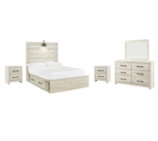 Cambeck Queen Panel Bed with 2 Storage Drawers with Mirrored Dresser and 2 Nightstands Homeline Furniture