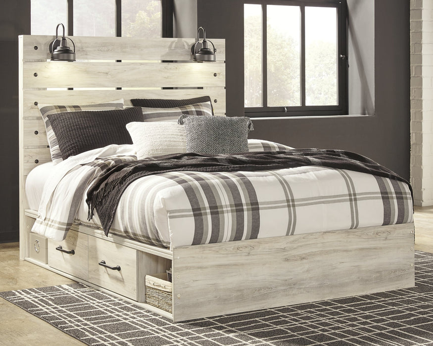 Cambeck Queen Panel Bed with 2 Storage Drawers with Mirrored Dresser and 2 Nightstands Homeline Furniture