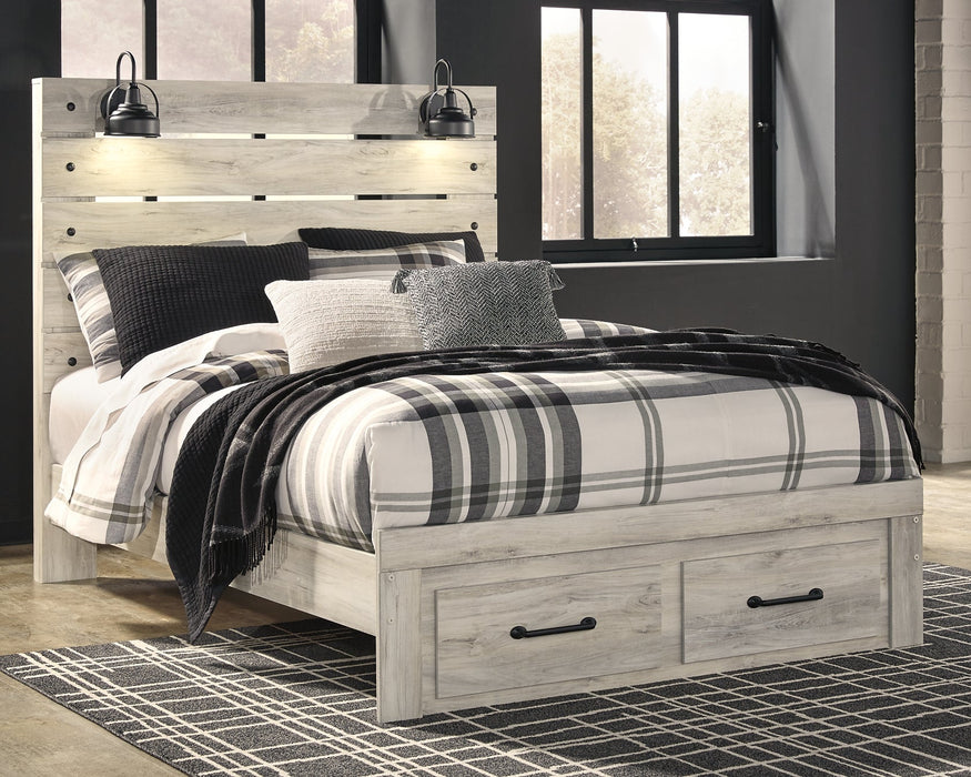 Cambeck Queen Panel Bed with 2 Storage Drawers with Mirrored Dresser and Chest Homeline Furniture