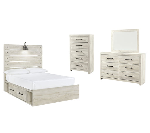 Cambeck Queen Panel Bed with 2 Storage Drawers with Mirrored Dresser and Chest Homeline Furniture