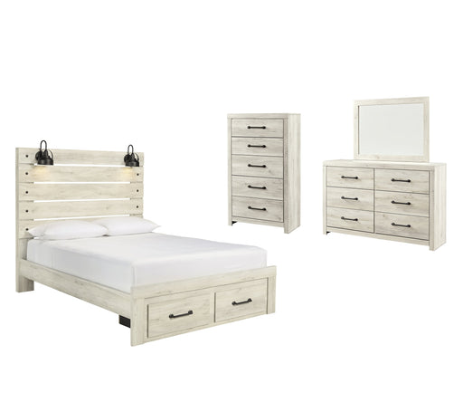 Cambeck Queen Panel Bed with 2 Storage Drawers with Mirrored Dresser and Chest Homeline Furniture