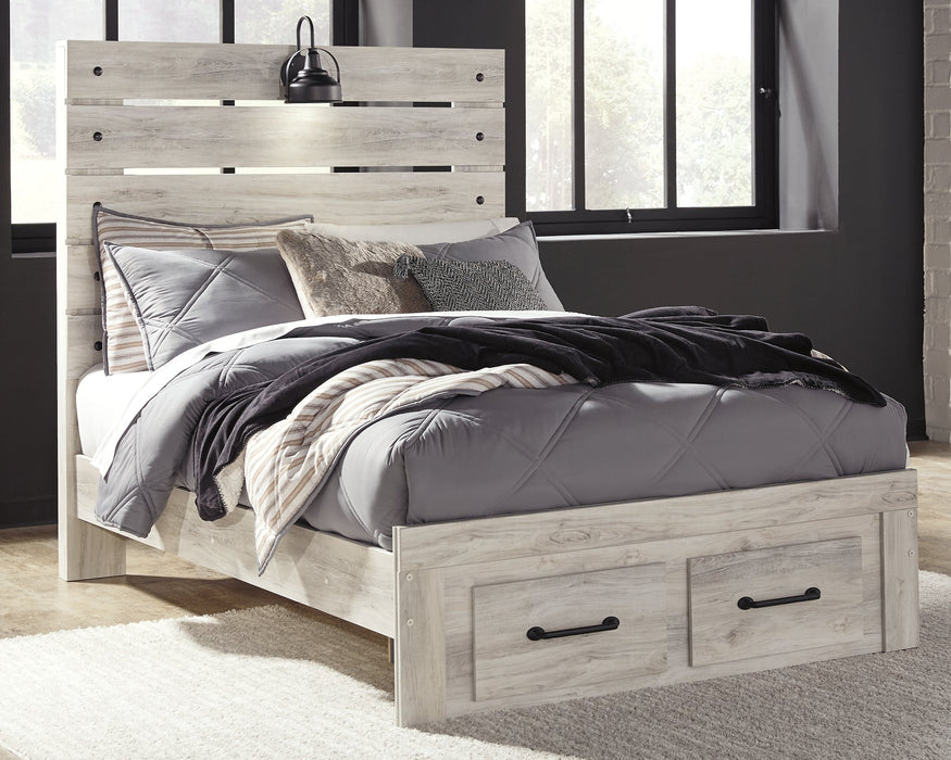 Cambeck Queen Panel Bed with 2 Storage Drawers with Mirrored Dresser and Chest Homeline Furniture