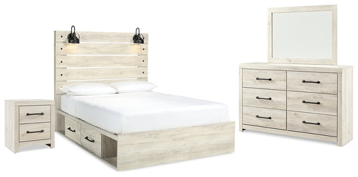 Cambeck Queen Panel Bed with 2 Storage Drawers with Mirrored Dresser and Nightstand Homeline Furniture