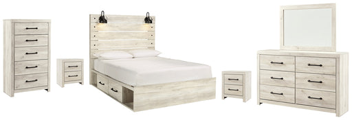 Cambeck Queen Panel Bed with 4 Storage Drawers with Mirrored Dresser, Chest and 2 Nightstands Homeline Furniture