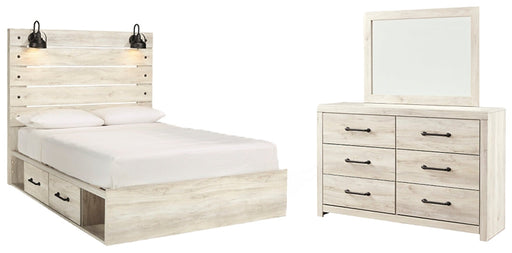 Cambeck Queen Panel Bed with 4 Storage Drawers with Mirrored Dresser Homeline Furniture