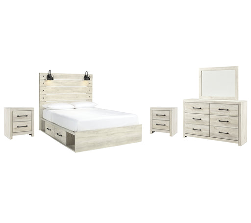 Cambeck Queen Panel Bed with 4 Storage Drawers with Mirrored Dresser and 2 Nightstands Homeline Furniture