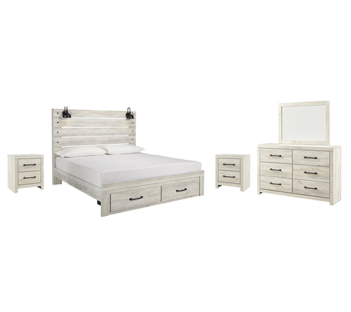 Cambeck Queen Panel Bed with Mirrored Dresser and 2 Nightstands Homeline Furniture