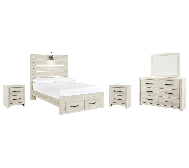 Cambeck Queen Panel Bed with Mirrored Dresser and 2 Nightstands Homeline Furniture