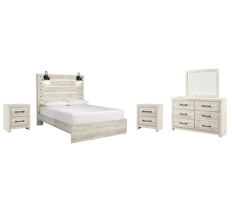 Cambeck Queen Panel Bed with Mirrored Dresser and 2 Nightstands Homeline Furniture