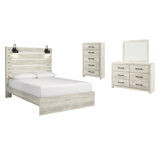 Cambeck Queen Panel Bed with Mirrored Dresser and Chest Homeline Furniture