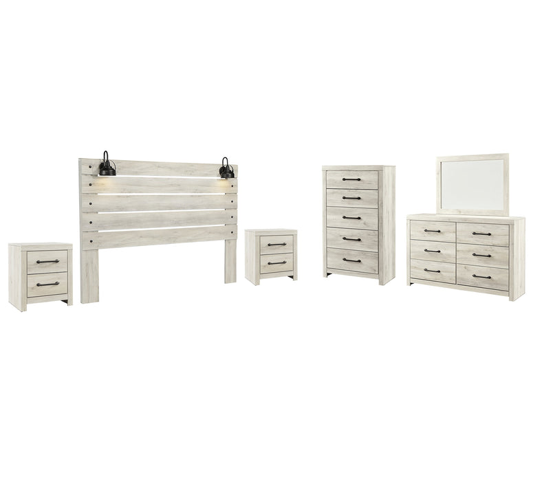 Cambeck Queen Panel Headboard with Mirrored Dresser, Chest and 2 Nightstands Homeline Furniture