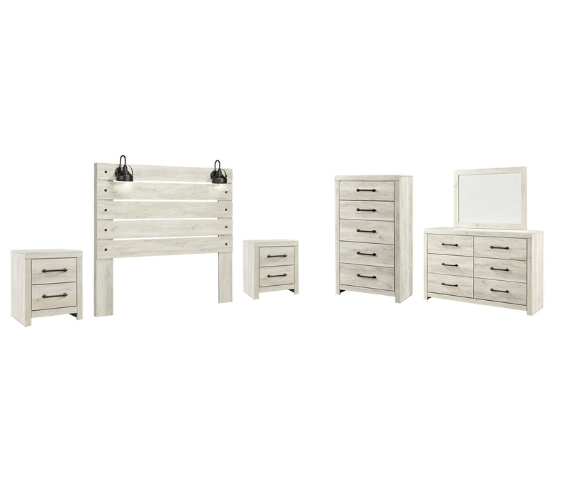 Cambeck Queen Panel Headboard with Mirrored Dresser, Chest and 2 Nightstands Homeline Furniture