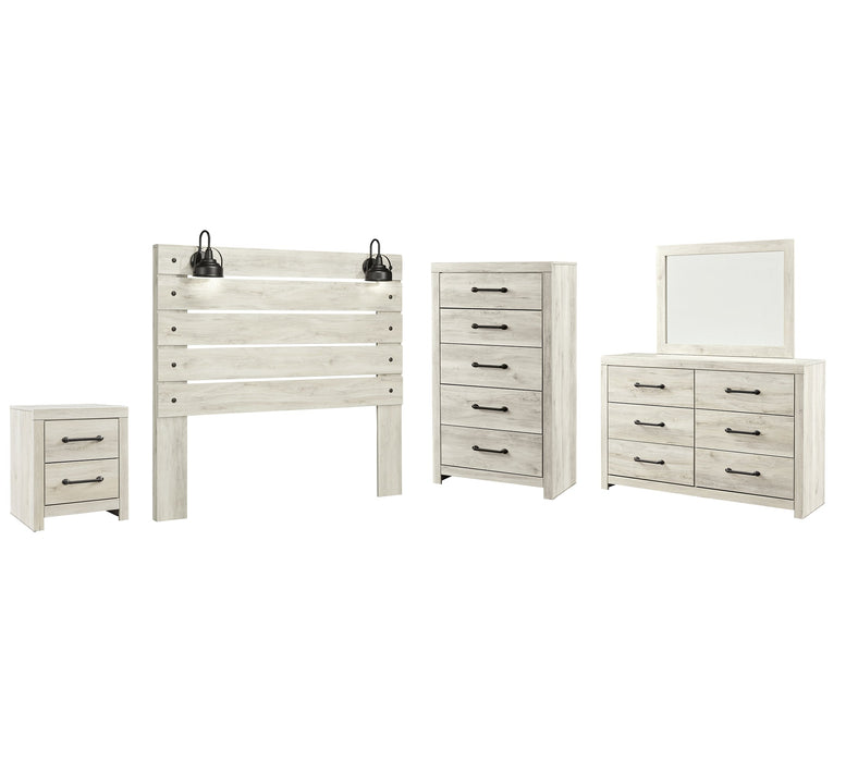 Cambeck Queen Panel Headboard with Mirrored Dresser, Chest and Nightstand Homeline Furniture