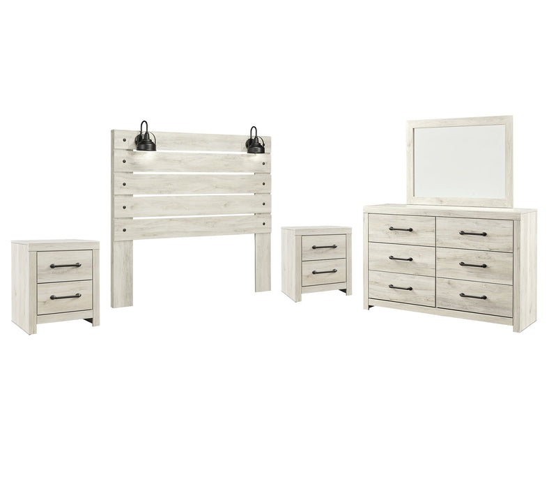 Cambeck Queen Panel Headboard with Mirrored Dresser and 2 Nightstands Homeline Furniture