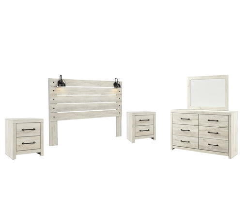 Cambeck Queen Panel Headboard with Mirrored Dresser and 2 Nightstands Homeline Furniture