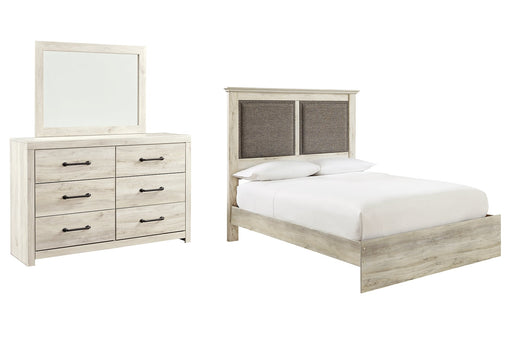 Cambeck Queen Upholstered Panel Bed with Mirrored Dresser Homeline Furniture