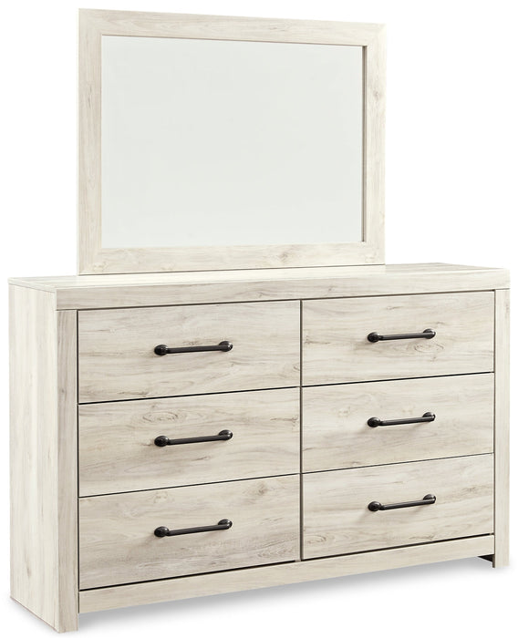 Cambeck Queen Upholstered Panel Bed with Mirrored Dresser and Chest Homeline Furniture