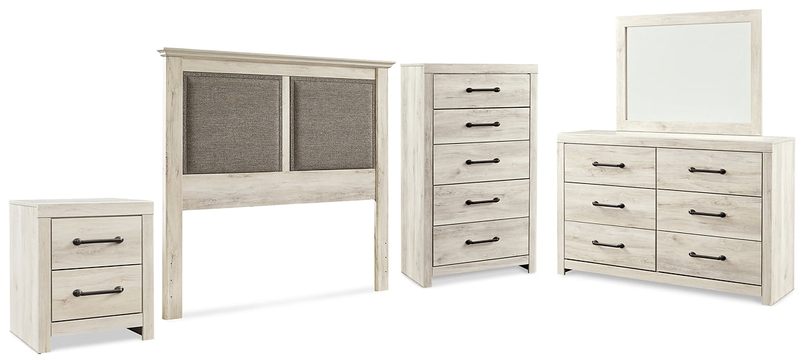 Cambeck Queen Upholstered Panel Headboard with Mirrored Dresser, Chest and Nightstand Homeline Furniture