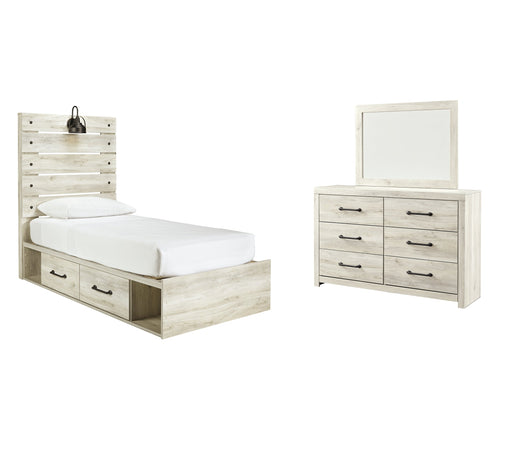 Cambeck Twin Panel Bed with 4 Storage Drawers with Mirrored Dresser Homeline Furniture