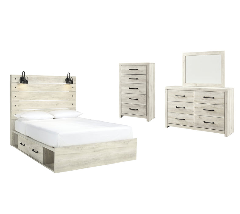 Cambeck Twin Panel Bed with 4 Storage Drawers with Mirrored Dresser and Chest Homeline Furniture