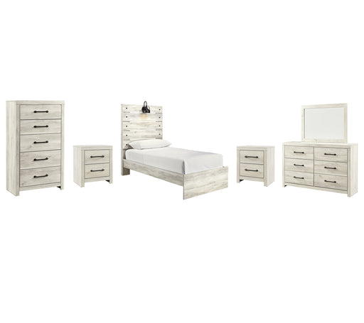 Cambeck Twin Panel Bed with Mirrored Dresser, Chest and 2 Nightstands Homeline Furniture