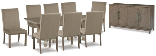 Chrestner Dining Table and 8 Chairs with Storage Homeline Furniture