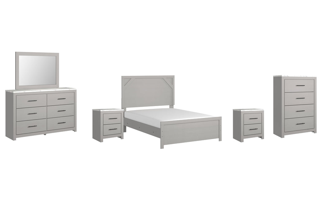 Cottonburg Full Panel Bed with Mirrored Dresser, Chest and 2 Nightstands Homeline Furniture