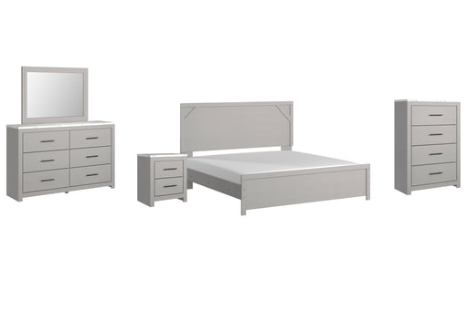 Cottonburg King Panel Bed with Mirrored Dresser, Chest and Nightstand Homeline Furniture