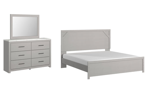 Cottonburg King Panel Bed with Mirrored Dresser Homeline Furniture