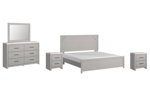 Cottonburg King Panel Bed with Mirrored Dresser and 2 Nightstands Homeline Furniture