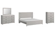 Cottonburg King Panel Bed with Mirrored Dresser and Chest Homeline Furniture