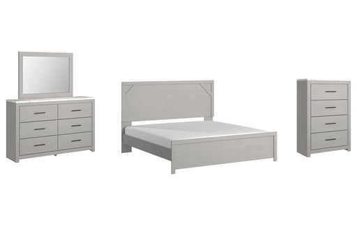 Cottonburg King Panel Bed with Mirrored Dresser and Chest Homeline Furniture