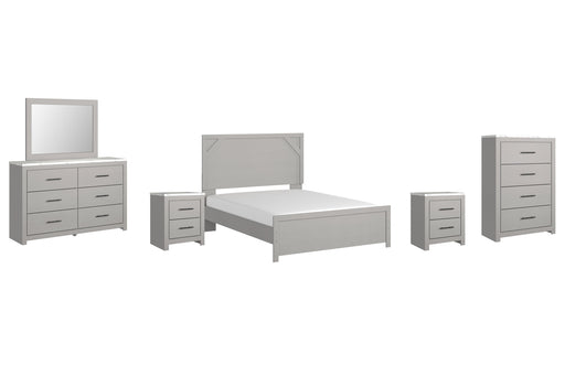 Cottonburg Queen Panel Bed with Mirrored Dresser, Chest and 2 Nightstands Homeline Furniture