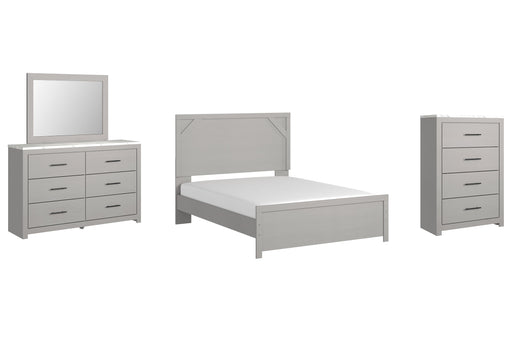 Cottonburg Queen Panel Bed with Mirrored Dresser and Chest Homeline Furniture