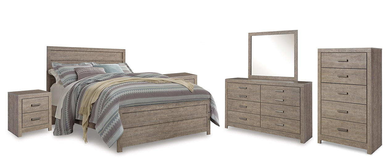 Culverbach Queen Panel Bed with Mirrored Dresser, Chest and 2 Nightstands Homeline Furniture