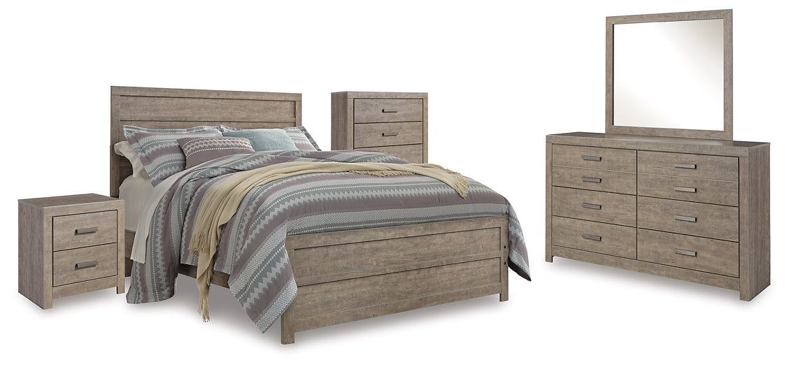 Culverbach Queen Panel Bed with Mirrored Dresser, Chest and Nightstand Homeline Furniture