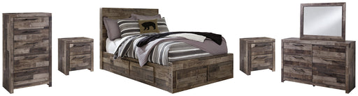 Derekson Full Panel Bed with 6 Storage Drawers with Mirrored Dresser, Chest and 2 Nightstands Homeline Furniture