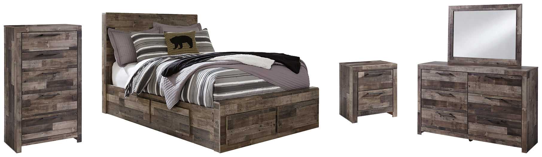 Derekson Full Panel Bed with 6 Storage Drawers with Mirrored Dresser, Chest and Nightstand Homeline Furniture