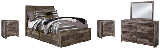 Derekson Full Panel Bed with 6 Storage Drawers with Mirrored Dresser and 2 Nightstands Homeline Furniture