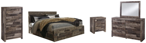 Derekson King Panel Bed with 4 Storage Drawers with Mirrored Dresser, Chest and Nightstand Homeline Furniture