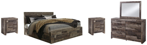 Derekson King Panel Bed with 6 Storage Drawers with Mirrored Dresser and 2 Nightstands Homeline Furniture