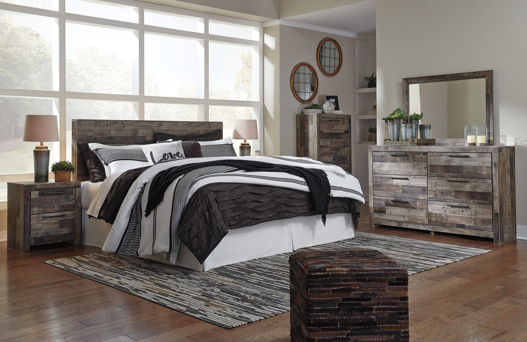 Derekson King Panel Headboard with Mirrored Dresser, Chest and 2 Nightstands Homeline Furniture