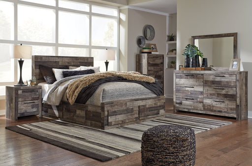 Derekson Queen Panel Bed with 4 Storage Drawers with Mirrored Dresser, Chest and Nightstand Homeline Furniture