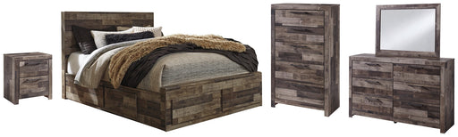 Derekson Queen Panel Bed with 6 Storage Drawers with Mirrored Dresser, Chest and Nightstand Homeline Furniture